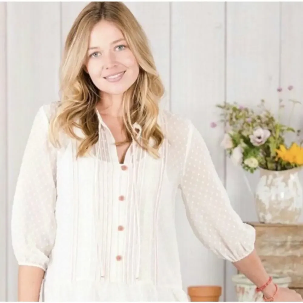 Matilda Jane Light the Way Swiss Dot Blouse White Large - Picture 2 of 9